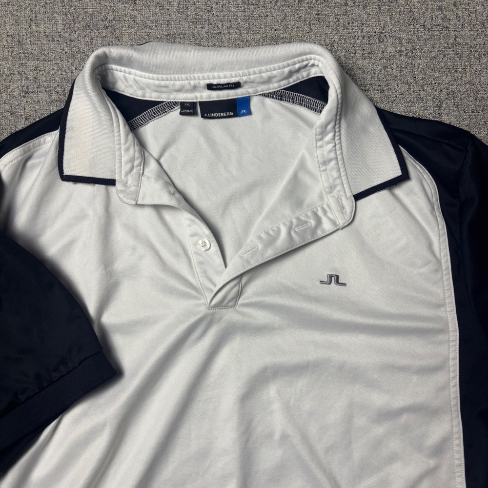J.Lindeberg Polo Shirt Mens XXL Regular Fit White Black Colorblock Logo